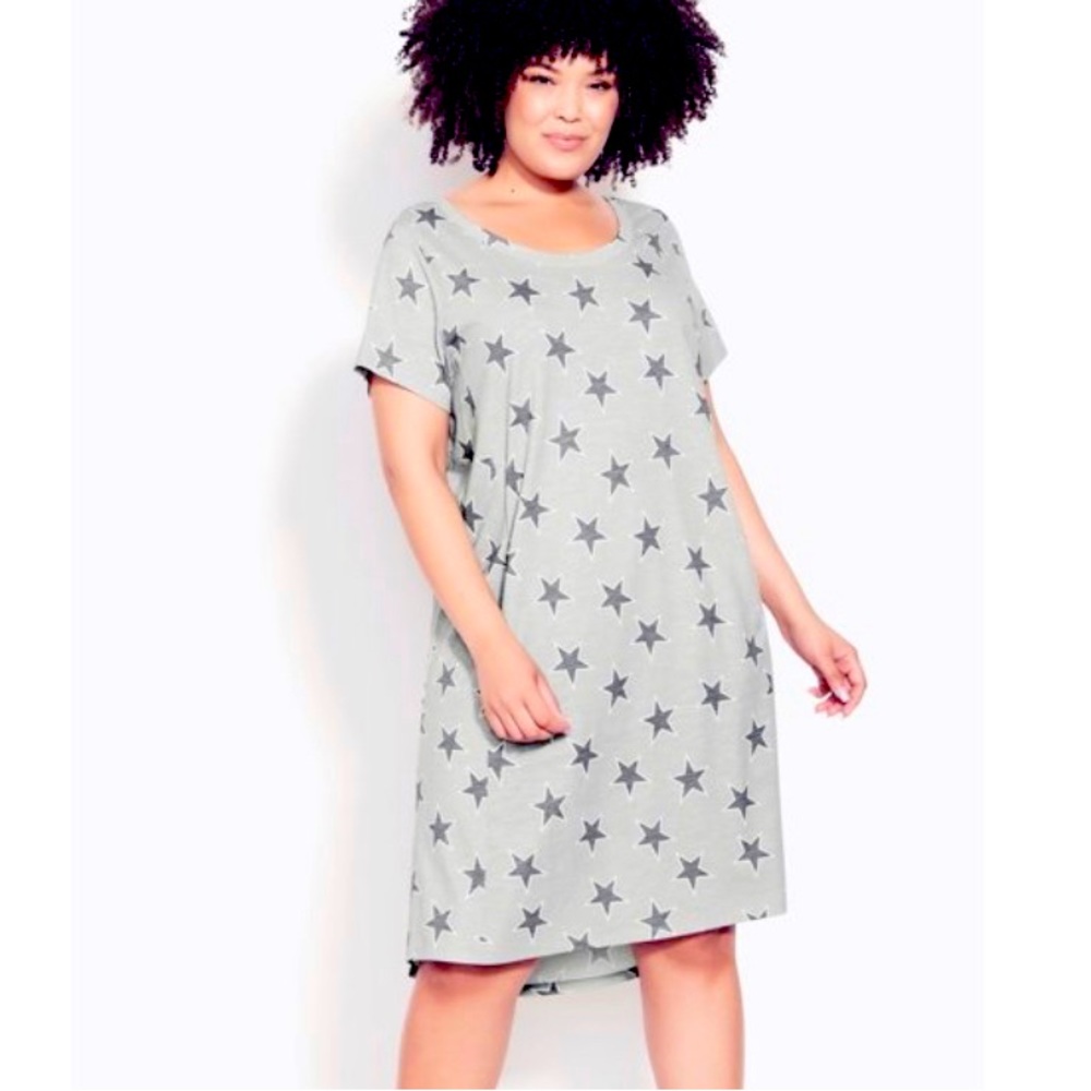 NWT Avenue grey star print “Hello Sunshine” dress size 20